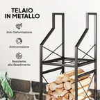 2-Tier Metal Firewood Rack with Raised Base, 34x30x80 cm, Black