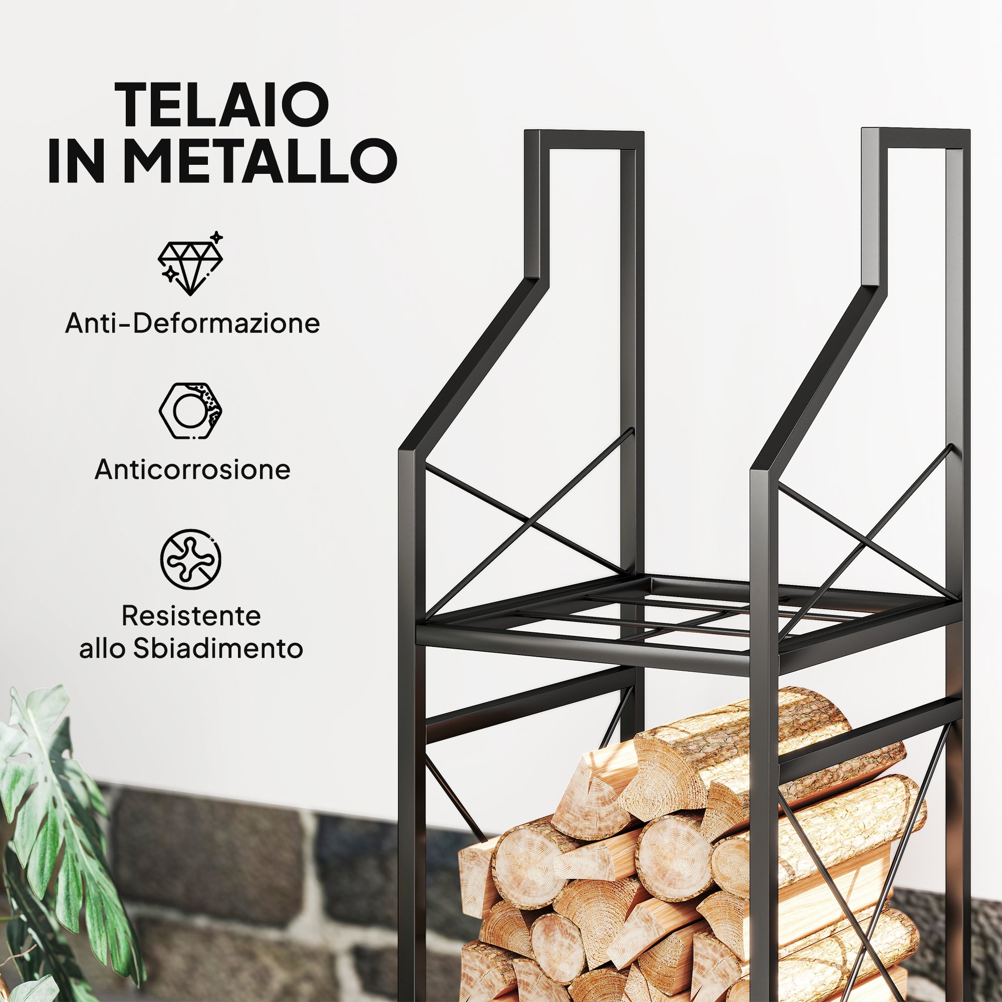 2-Tier Metal Firewood Rack with Raised Base, 34x30x80 cm, Black