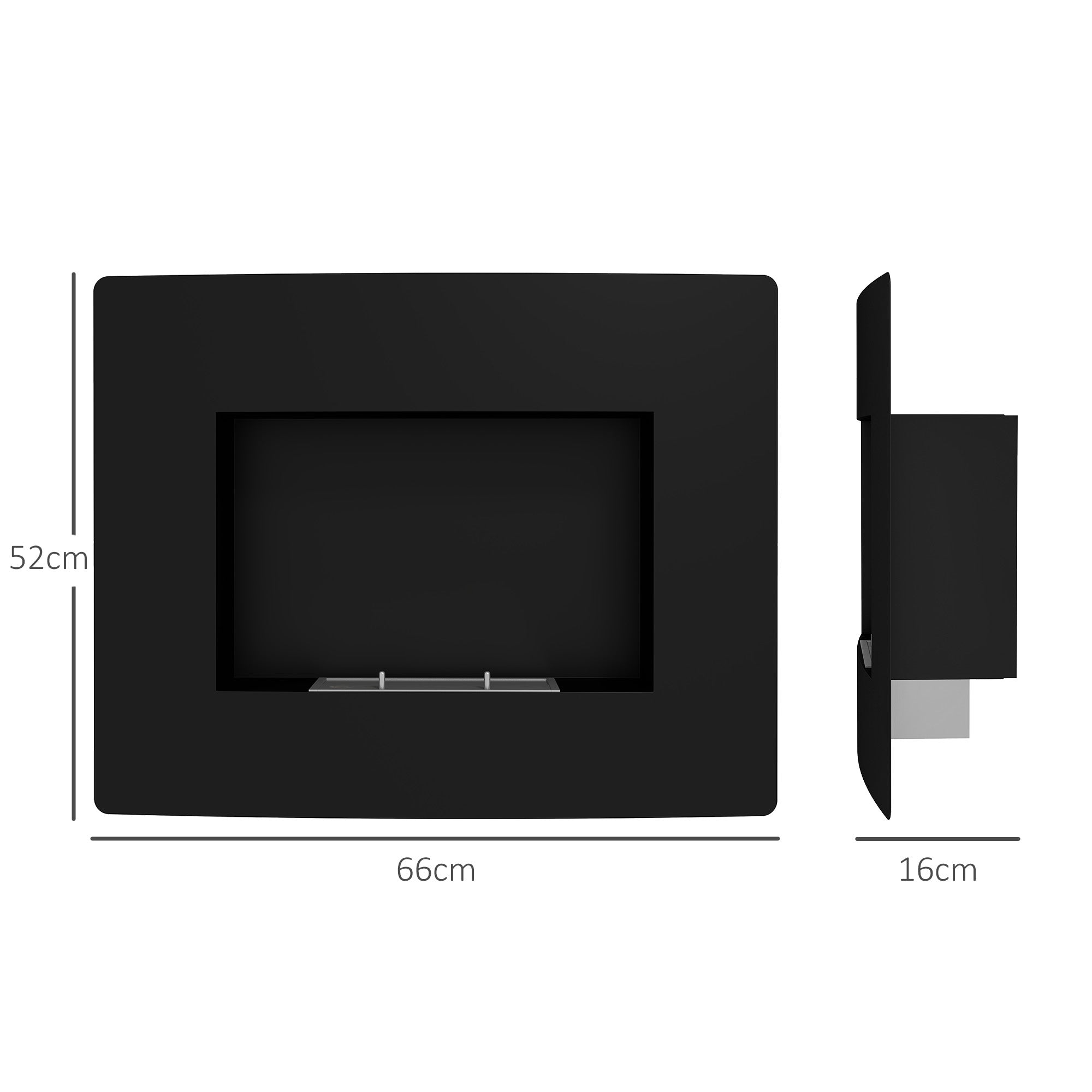 Built-in Bioethanol Fireplace in Steel, Duration 3.3 Hours and Capacity 0.9L, 66x16x52 cm, Black