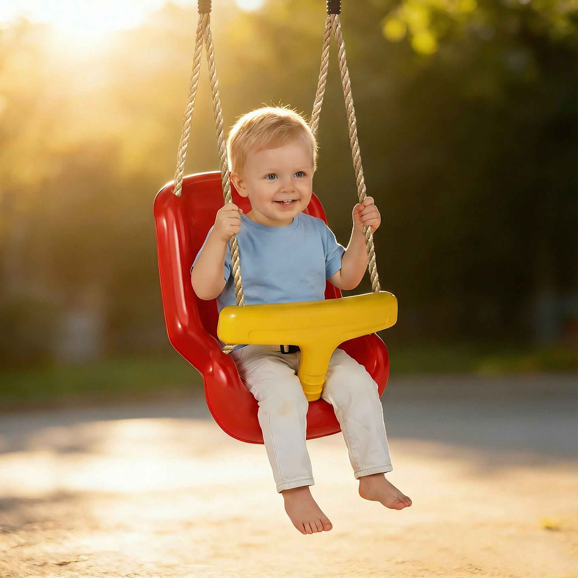 Baby Swing 9-36 Months Adjustable with Ropes and Carabiners, PE, 28x36x180 cm, Red and Yellow