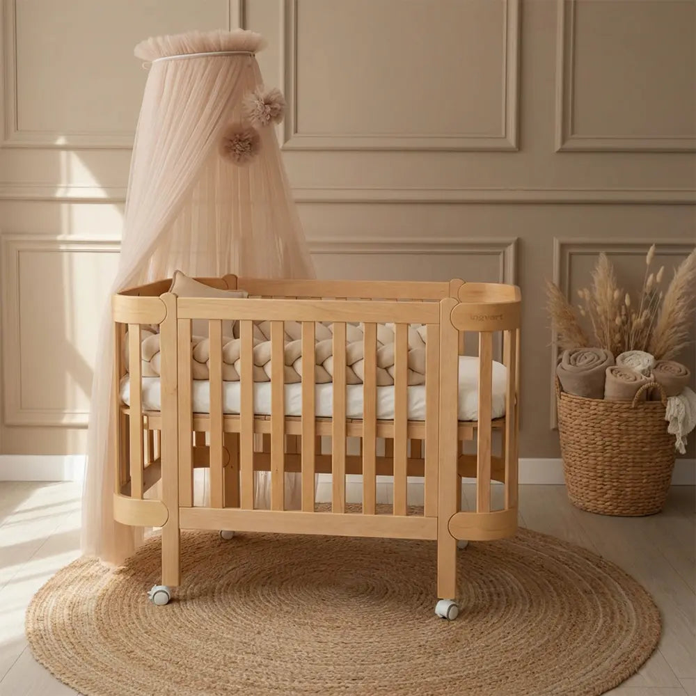 NIKA Convertible Cot – Natural Wood - Grows with Your Child from Birth to 5 Years