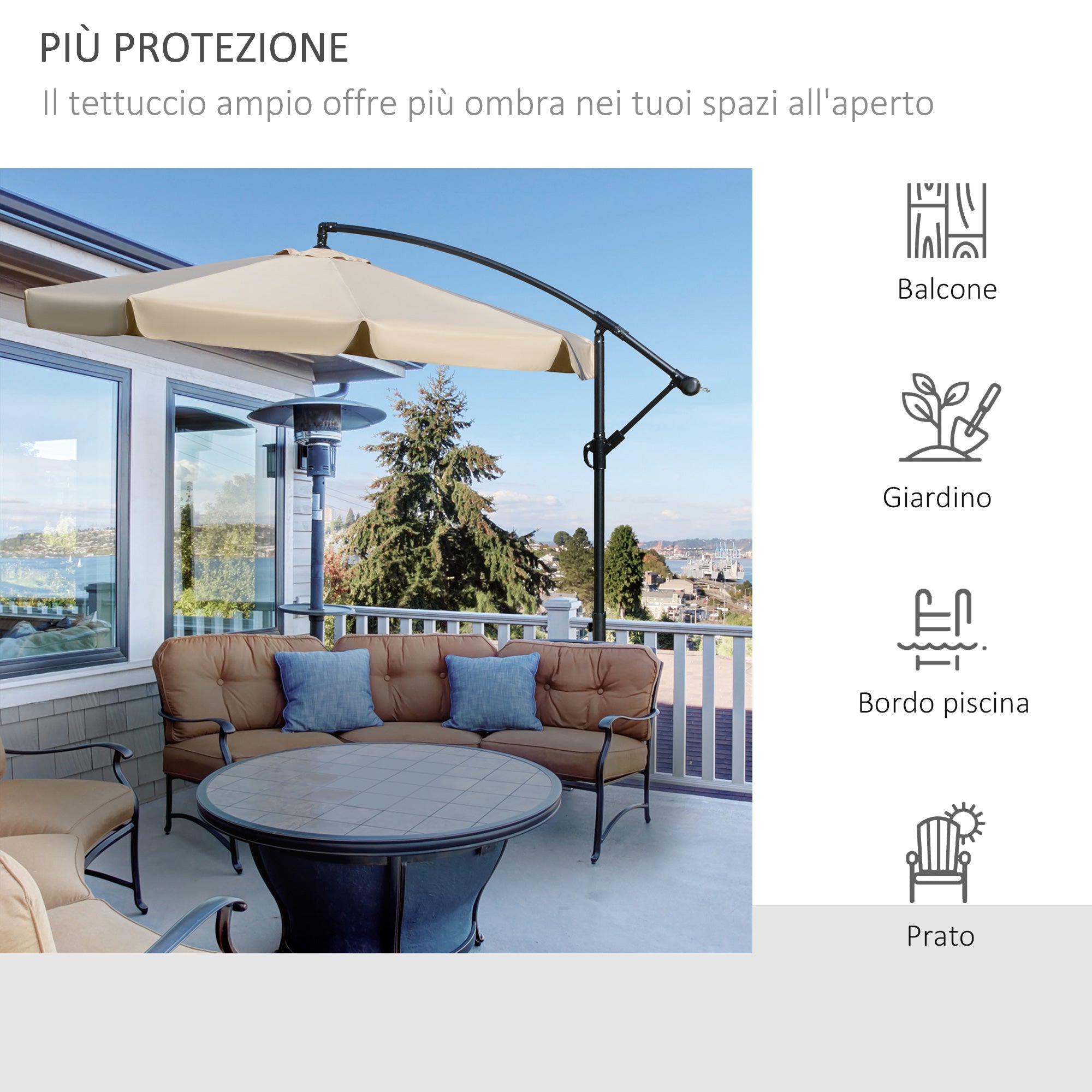 Ø2.7x2.7m Garden Umbrella with Adjustable Canopy, Light Brown