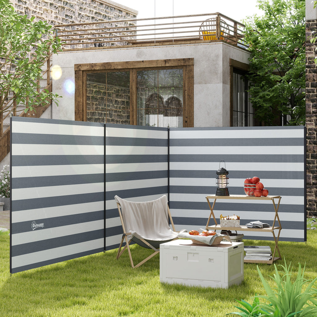 Folding Beach Screen Privacy Screen in Polyester with Steel Bars, 540x150 cm, Grey