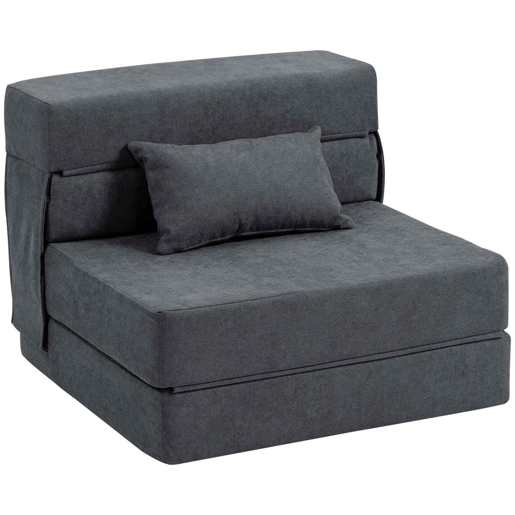 HOMCOM Folding Sofa Bed Convertible to Chaise Longue with Mattress, 80x80x64 cm, Dark Grey