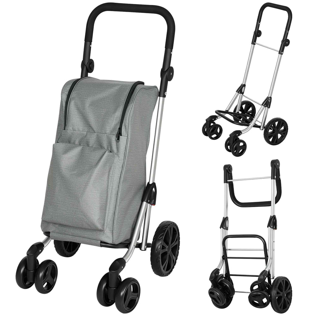 HOMCOM Folding Aluminum Shopping Cart with Wheels, 46L Bag, Refrigerated Compartment, Adjustable Handle, Gray