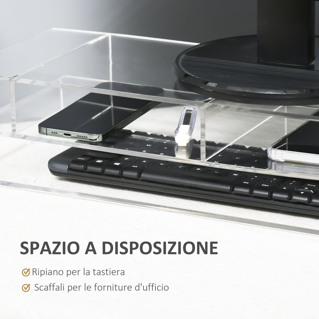Acrylic PC Monitor Stand with Center Compartments, 57x19x11.5cm, Transparent