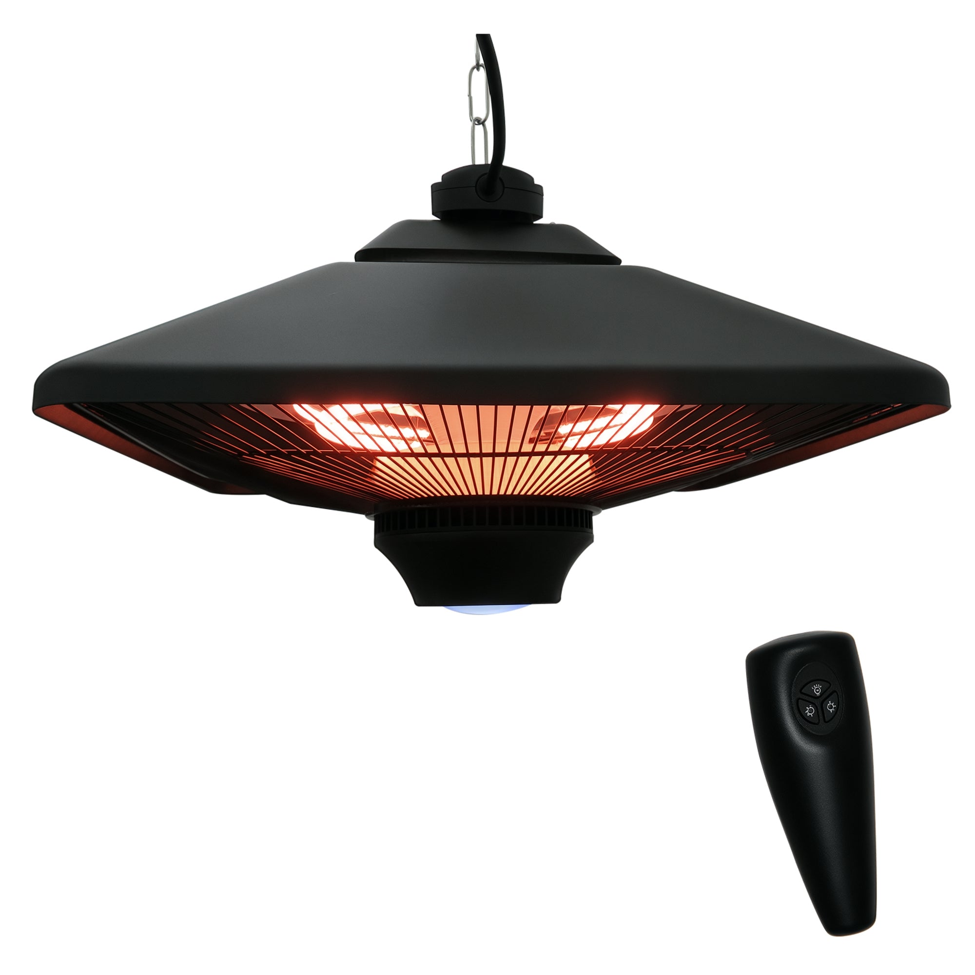 Outdoor Heater with LED Light, 1000/2000W Power and Remote Control, 43x43x25cm, Black