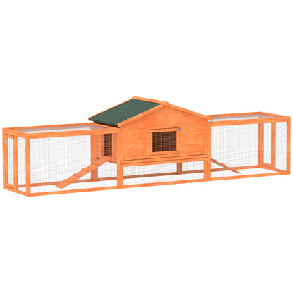 Rabbit Hutch with House, Ramps and 2 Wooden Runs, 309x69. 5x87cm, Orange