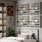 HOMCOM 4-Tier Adjustable Wooden Collectibles Display Cabinet with Glass Doors, 80x9.5x60 cm, Grey