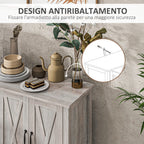 Rustic Multipurpose Cabinet with 4 Adjustable Storage Shelves, Wooden, 120x37x75 cm, Grey
