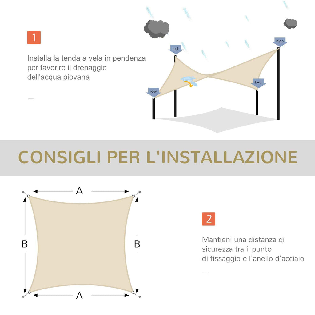 Outsunny 4 x 6m Rectangular Sun Shade Sail, 185g HDPE UV Protection Awning, Cream