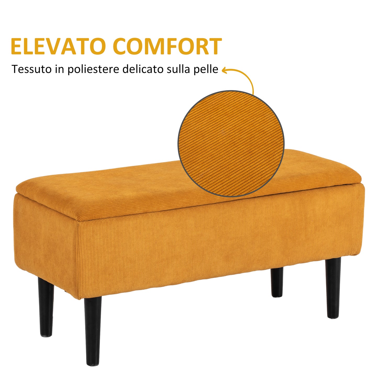 Bed Bench in Polyester and Wood for Bedroom and Entrance, 95x38x45 cm, Orange