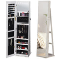 LED Jewellery Mirror with 4 Shelves and Storage Spaces, in Wood and Glass, 15x15x61.75 cm, White