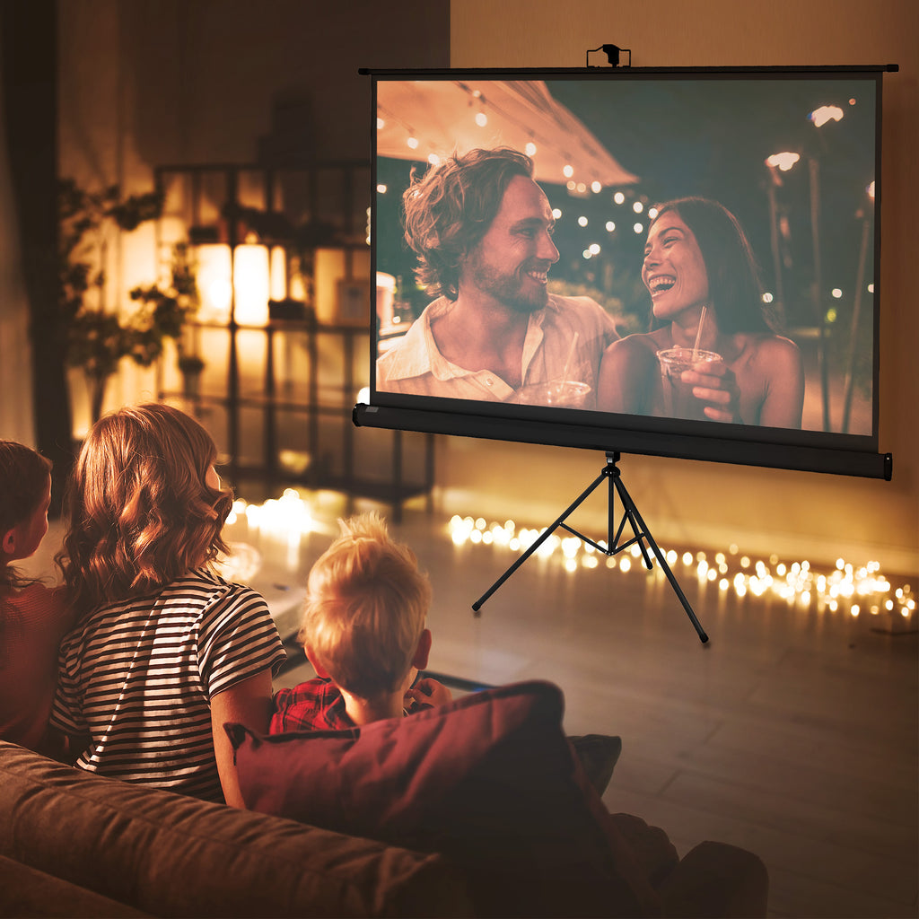 84" Foldable Projector Screen, 16:9 Format, Adjustable Tripod, 200 x 8 x 118 cm, Black