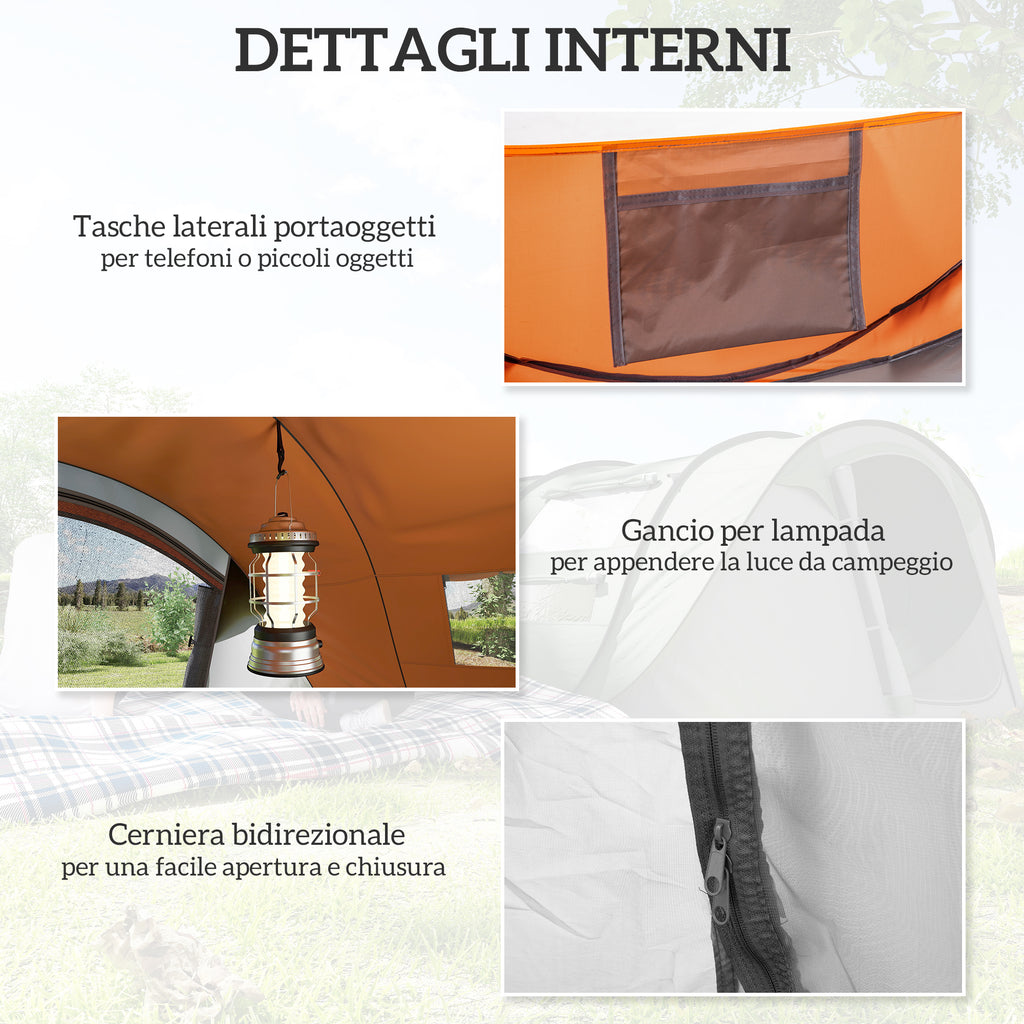 Outsunny 2-Person Pop-Up Camping Tent with 2 Doors, 4 Windows and Waterproof Tarp, 263.5x220x123 cm, Orange