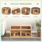 Hamster Cage with Platform, Ladders, Hut and Bridge, in Fir Wood, 85x45x44 cm - Borgè