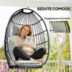 Outsunny Hanging Egg Chair with Hook, Cushion and Headrest, in Steel and Polyester, 75x62x107 cm, Grey