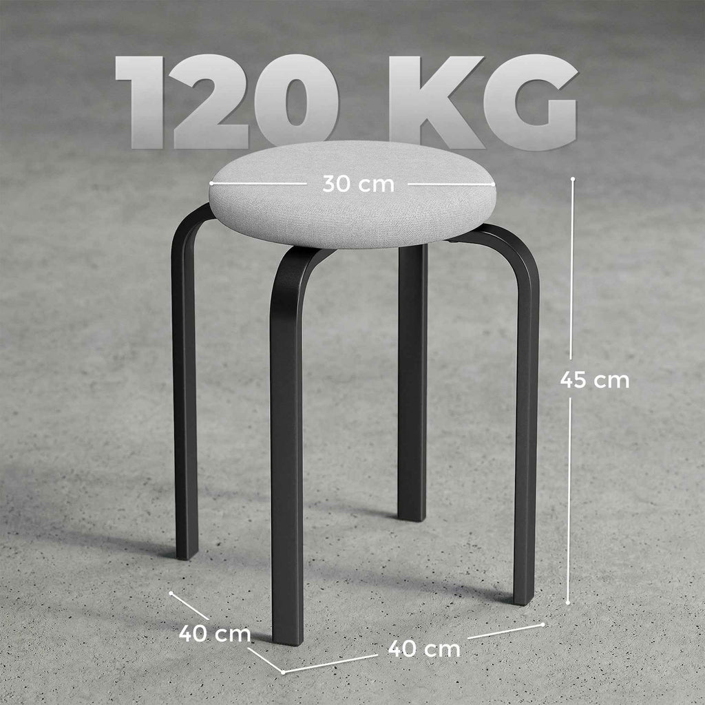 HOMCOM Set of 4 Modern Stackable Stools with Cushion, Round, Grey