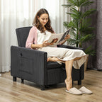 Reclining Armchair Bed with Side Pockets, in Velvet Effect Fabric, 74x84x81 cm, Dark Gray