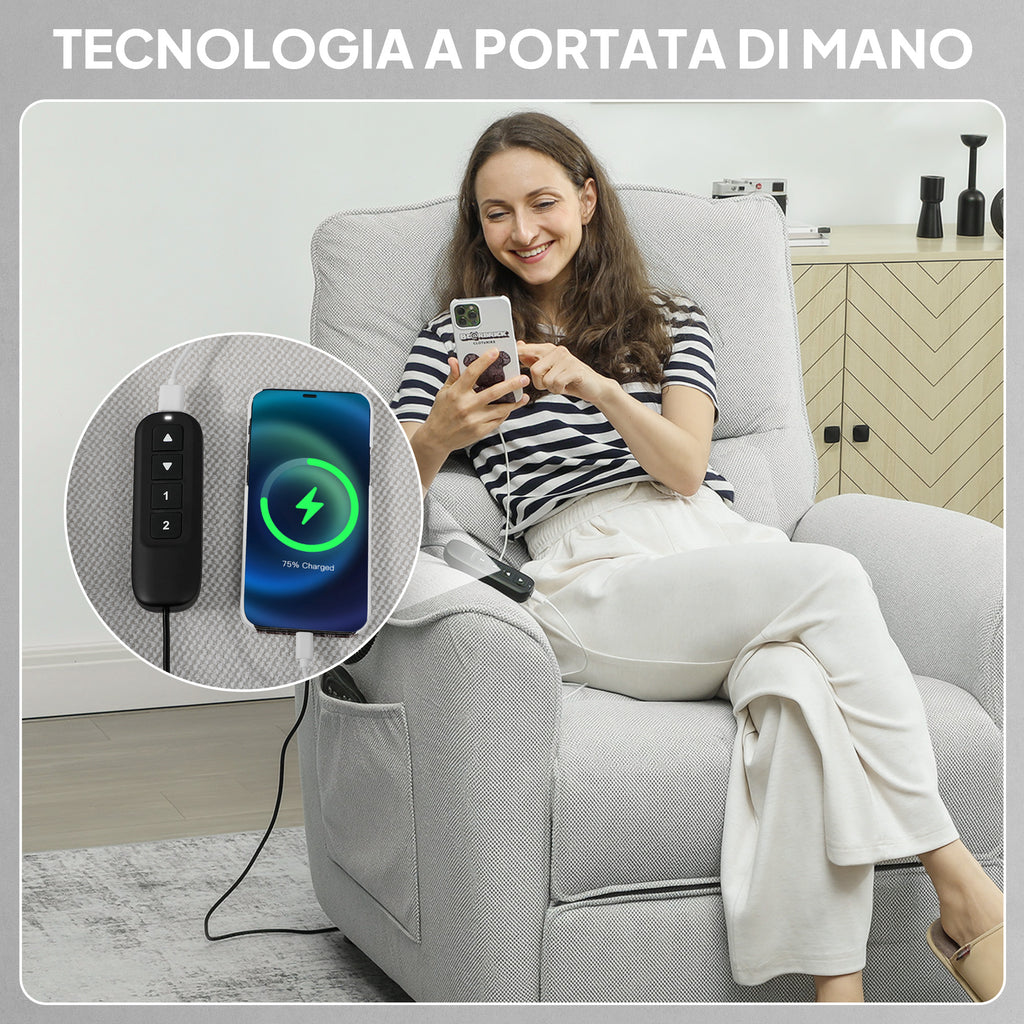 Recliner Chair with Heat, 8 Massage Points and 5 Modes, Chenille Fabric, Light Grey