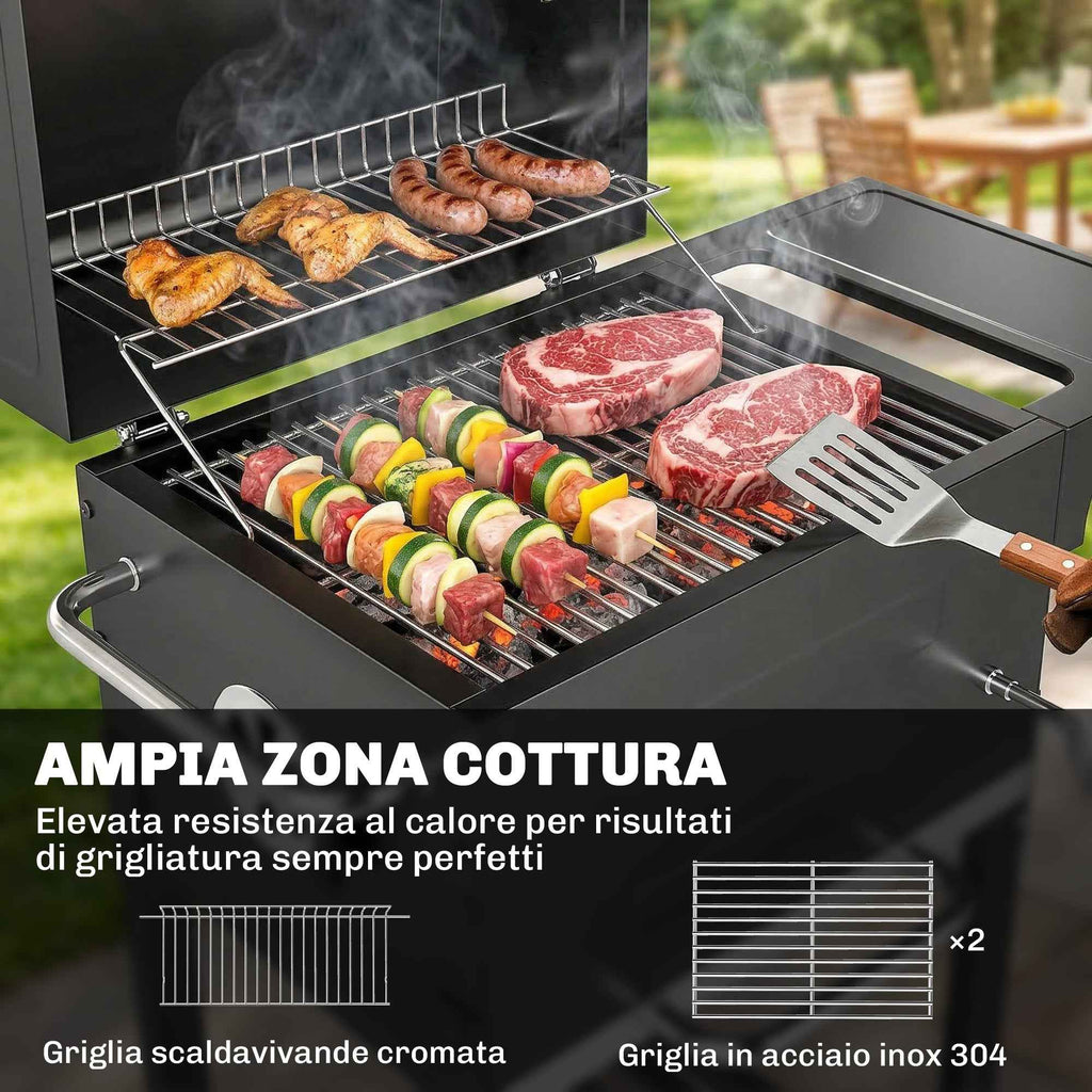 Outsunny Charcoal Barbecue with Thermometer for Patio and Garden, Black