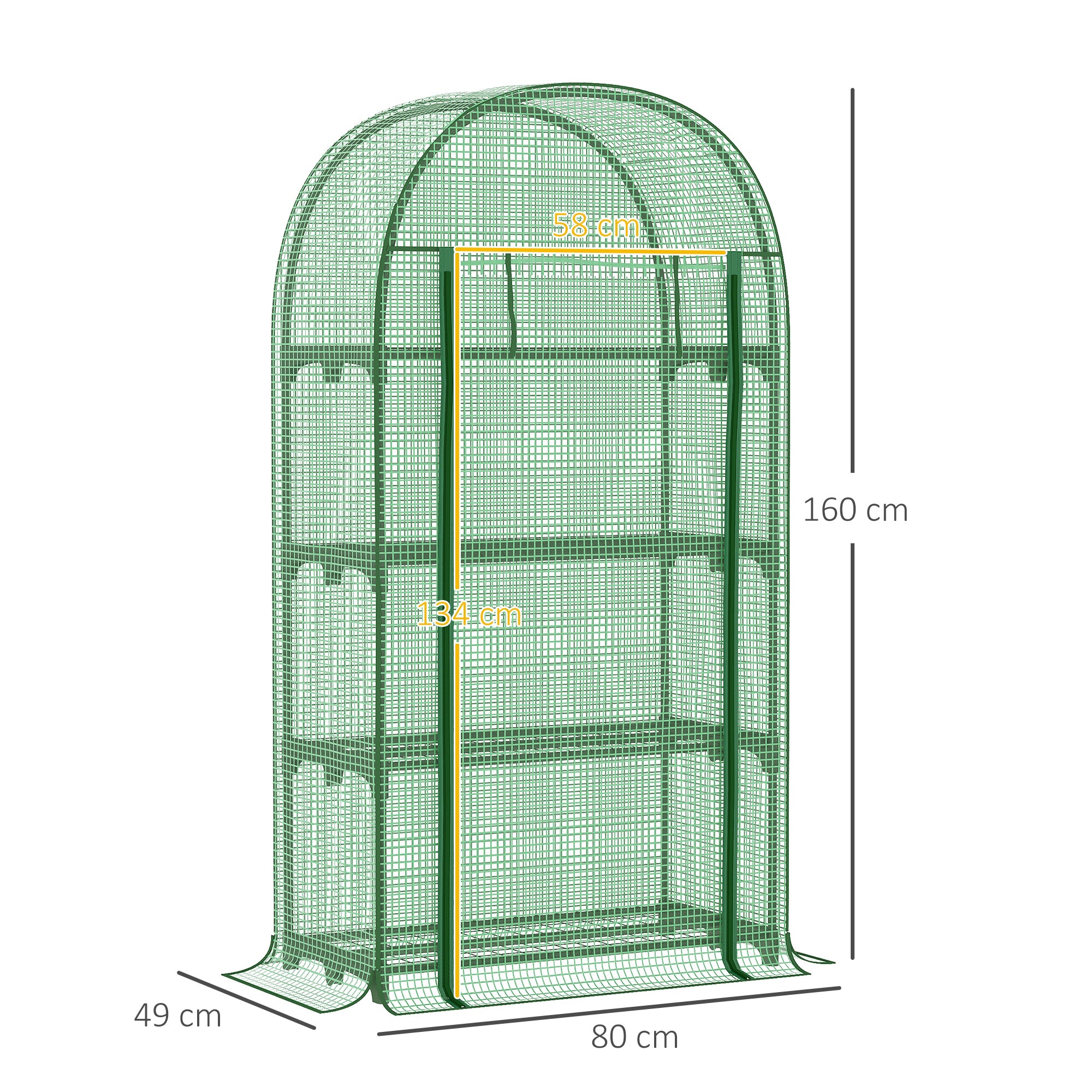 Outsunny Garden Greenhouse with Metal Shelves, PE Cover and Roll-Up Door 80x49x160cm, Green