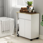 Kitchen Trolley with Drawer, Cabinet and 2 Side Shelves, Wooden, 78x39.5x88.5 cm, White and Oak