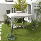 Outsunny 3x3 m Garden Gazebo with Mosquito Net, Double Roof and 8 Holes, in Steel and Polyester, Grey