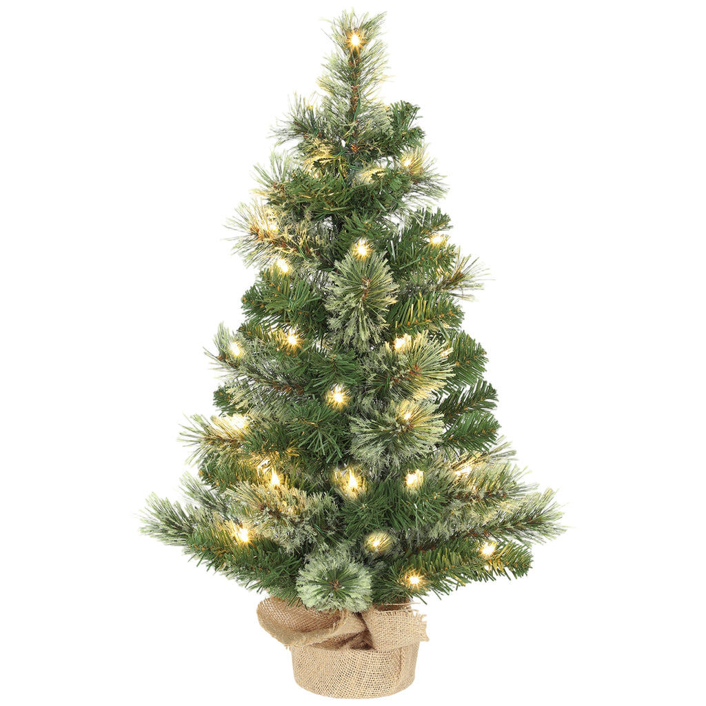60cm Tall Small Christmas Tree with 35 White LED Lights, 68 Thick and Fireproof Branches