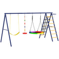 Children's Play Set 3-8 Years with 3 Swings, Rope Ladder and Basketball Hoop, in Steel, PE and PP, 3.5x1.8x2 m