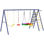 Children's Play Set 3-8 Years with 3 Swings, Rope Ladder and Basketball Hoop, in Steel, PE and PP, 3.5x1.8x2 m