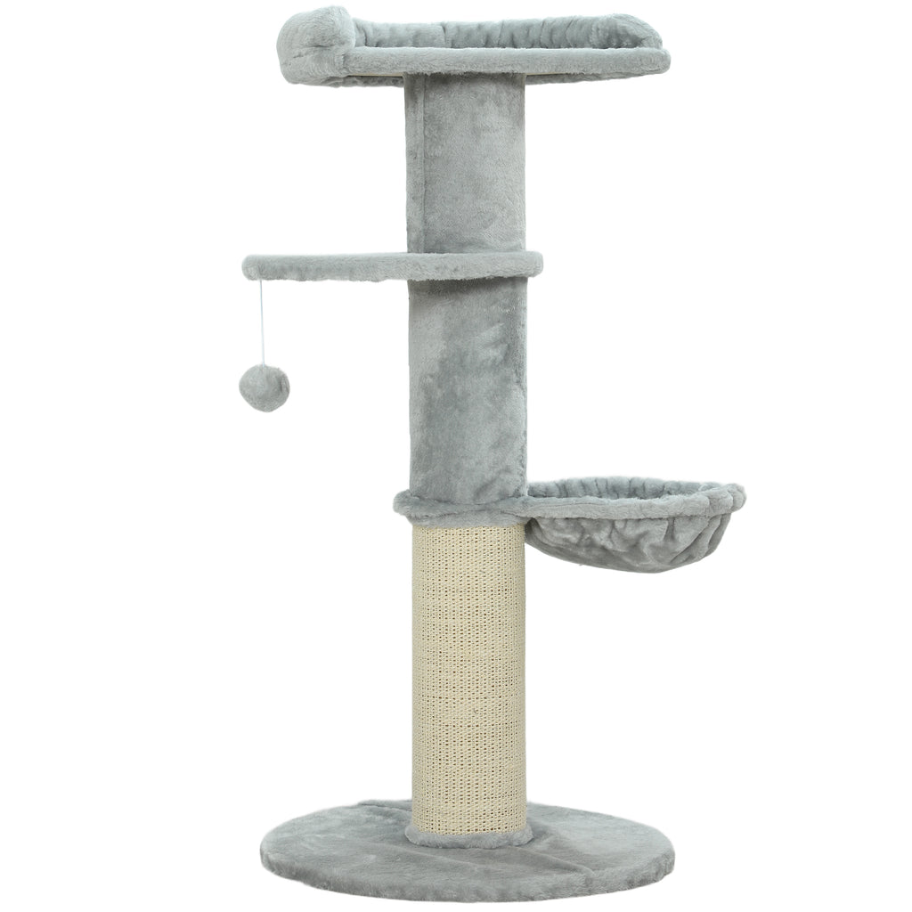 103.5cm Cat Tree with Cat Bed and Hammock, Plush Lining, Light Grey