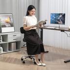 Height-Adjustable Swivel Chair with Footrest, in Steel, Faux Leather and Foam, 52x52x78-92 cm, Black