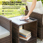 Outsunny 3-Piece PE Rattan and Steel Garden Set with 2 Armchairs with Cushions and Coffee Table, Brown and Cream