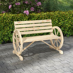 Outsunny 2-Seater Garden Bench with Slatted Frame and Wagon Wheel Armrests, Wooden, 105.5x56x79 cm, Wood Color