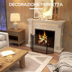 3-Panel Folding Fireplace Screen with Classic Design, 96x60cm, Black