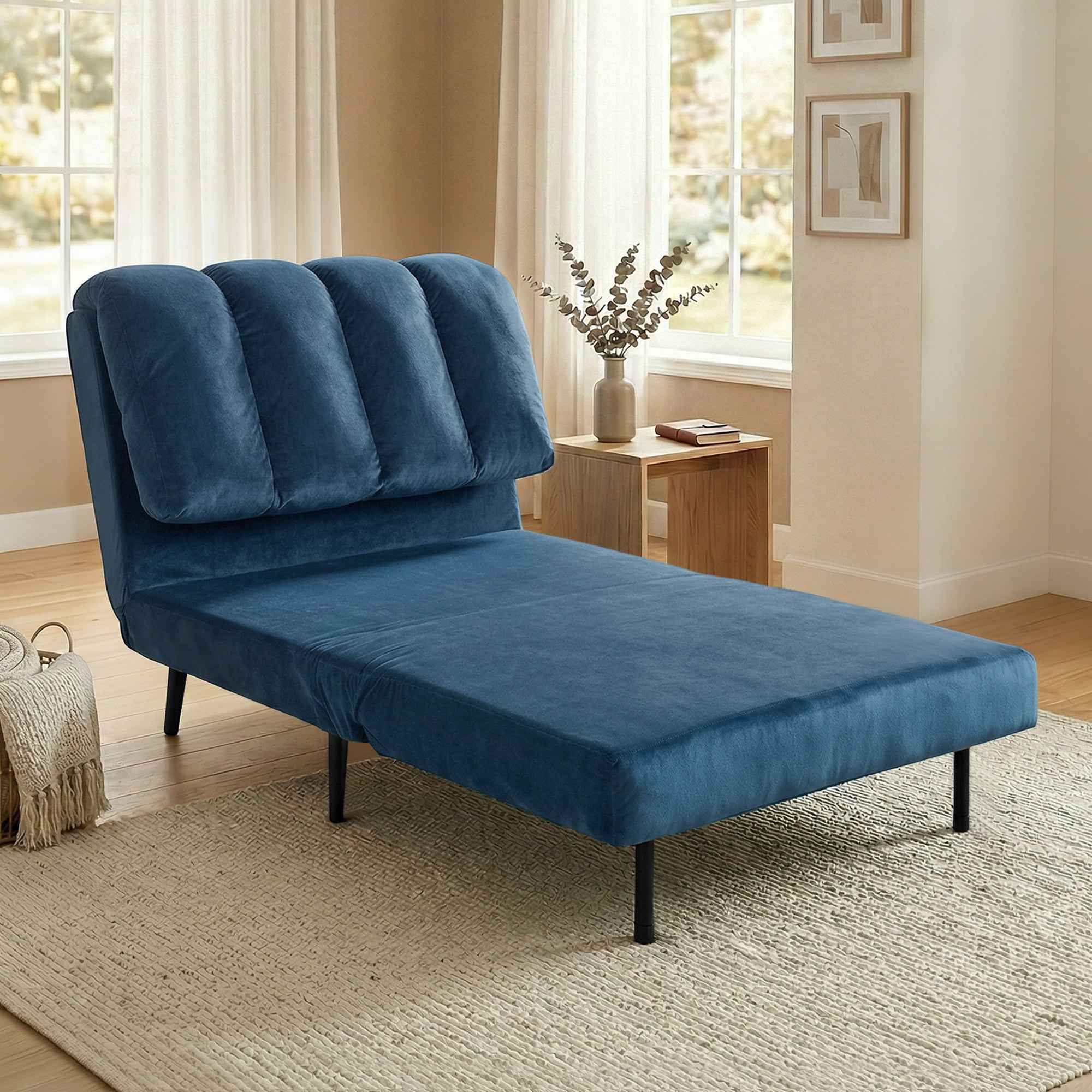 Folding Convertible Sofa Bed with Adjustable Backrest, Blue