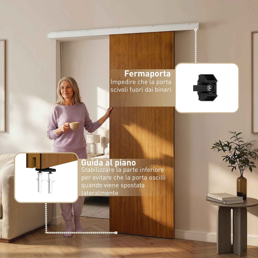 Sliding Door 90x210 cm, Wardrobe Assembly Kit, Track, Brown Wood Effect