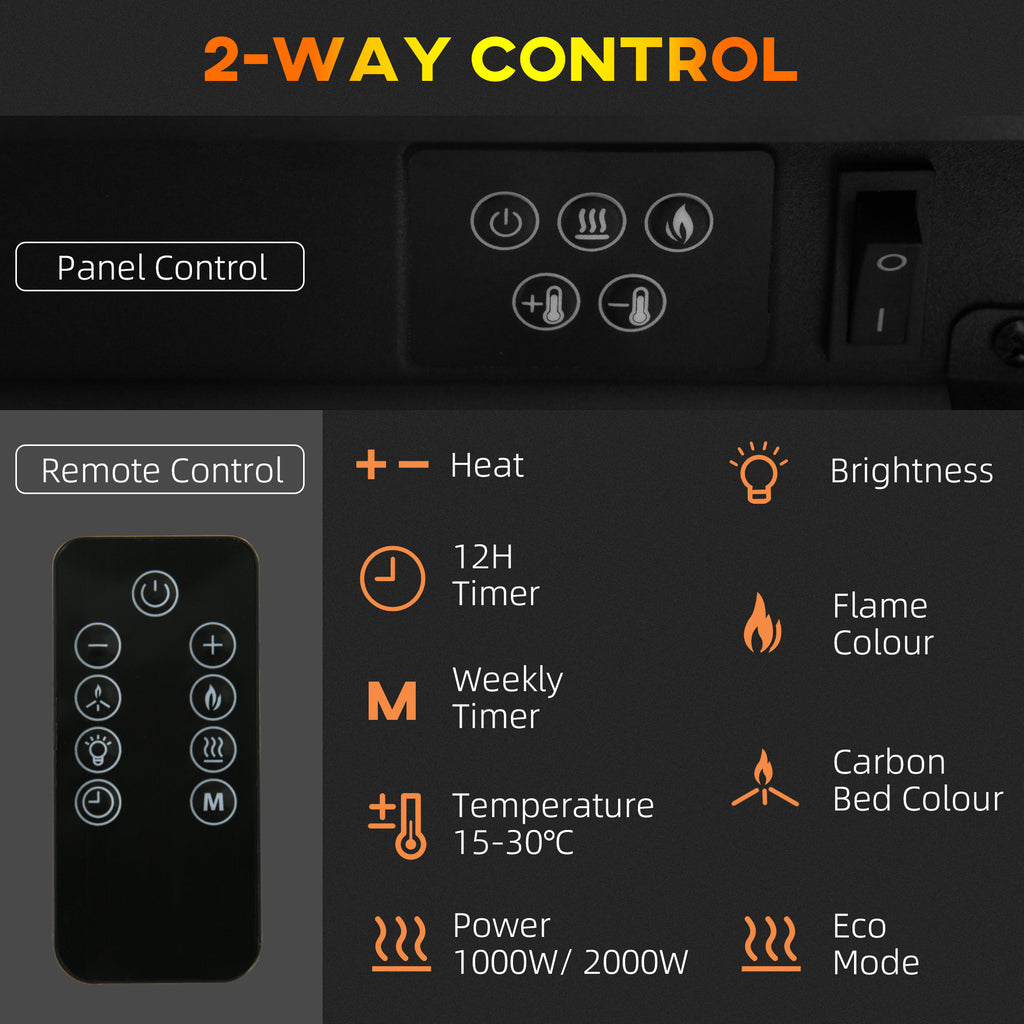 HOMCOM 10-Color Electric Fireplace with Automatic Shut-Off and 12h Timer, 61x28x66.5 cm, White - Borgè