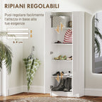 Modern Multipurpose Cabinet with 5 Shelves and Adjustable Levels, in Wood, 60x31.5x165 cm, White