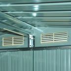 Steel Sheet Garden Tool Shed, Steel Garden Shed with Structure Base and Sliding Doors, 258x206x178cm, Green - Borge' Group Limited