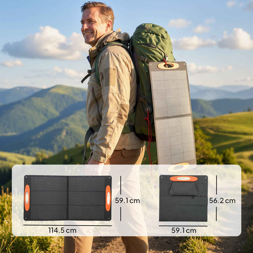 HOMCOM 100W Foldable Solar Charger with USB-A and USB-C Ports for Fast Charging, IP67, Black