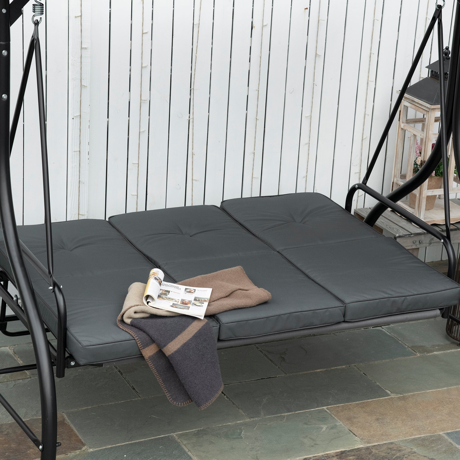 3 -seater garden rocking outsunny convertible in bed with adjustable roof, dark gray - Borgè