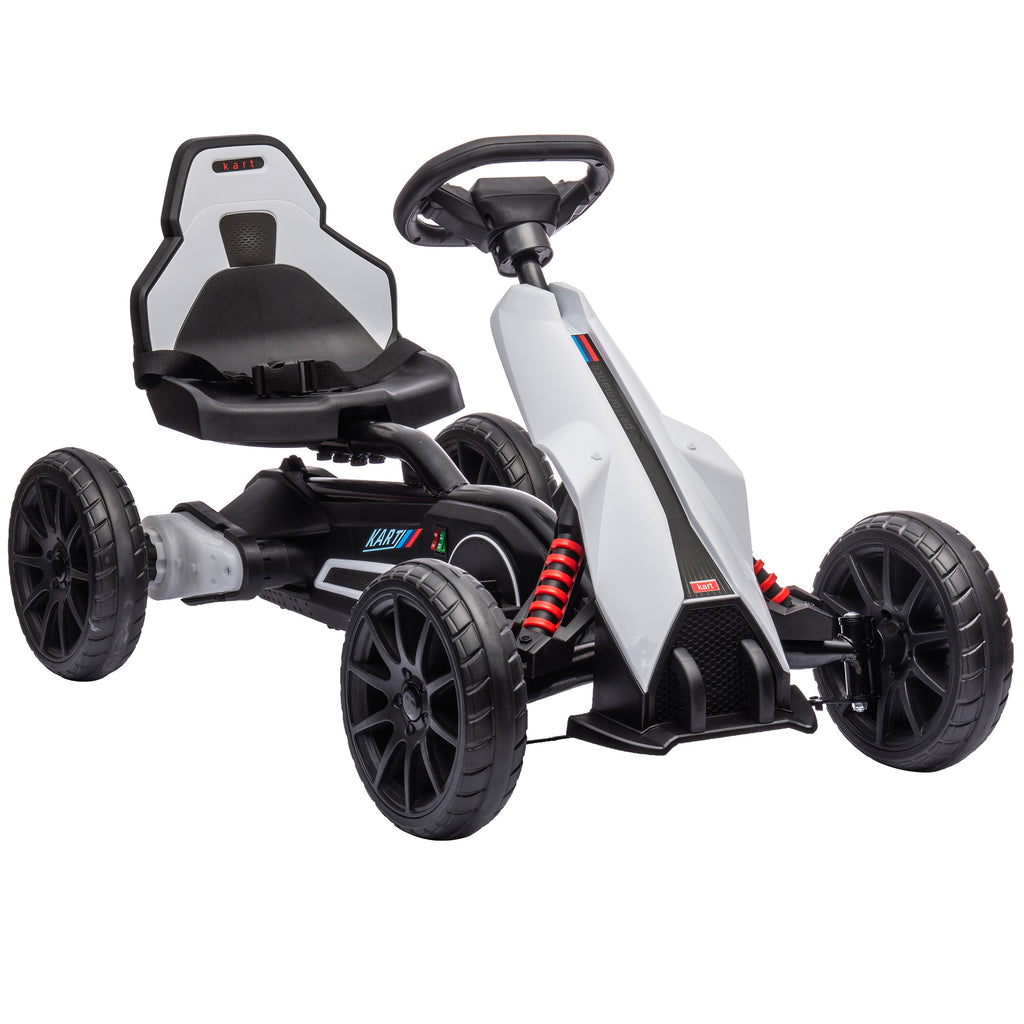 HOMCOM Electric Go Kart for Kids Ages 3-8, 12V 3-5 km/h, with Seat Belt, 30 kg Capacity, White
