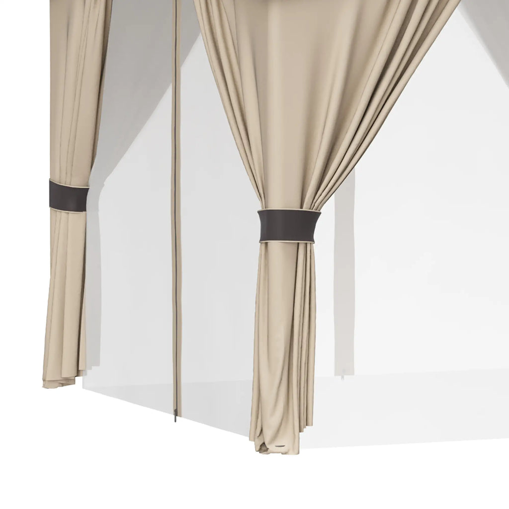 3x3m Steel Garden Gazebo with Double Roof and Curtains, Beige and Grey - Borge' Group Limited