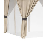 3x3m Steel Garden Gazebo with Double Roof and Curtains, Beige and Grey - Borge' Group Limited