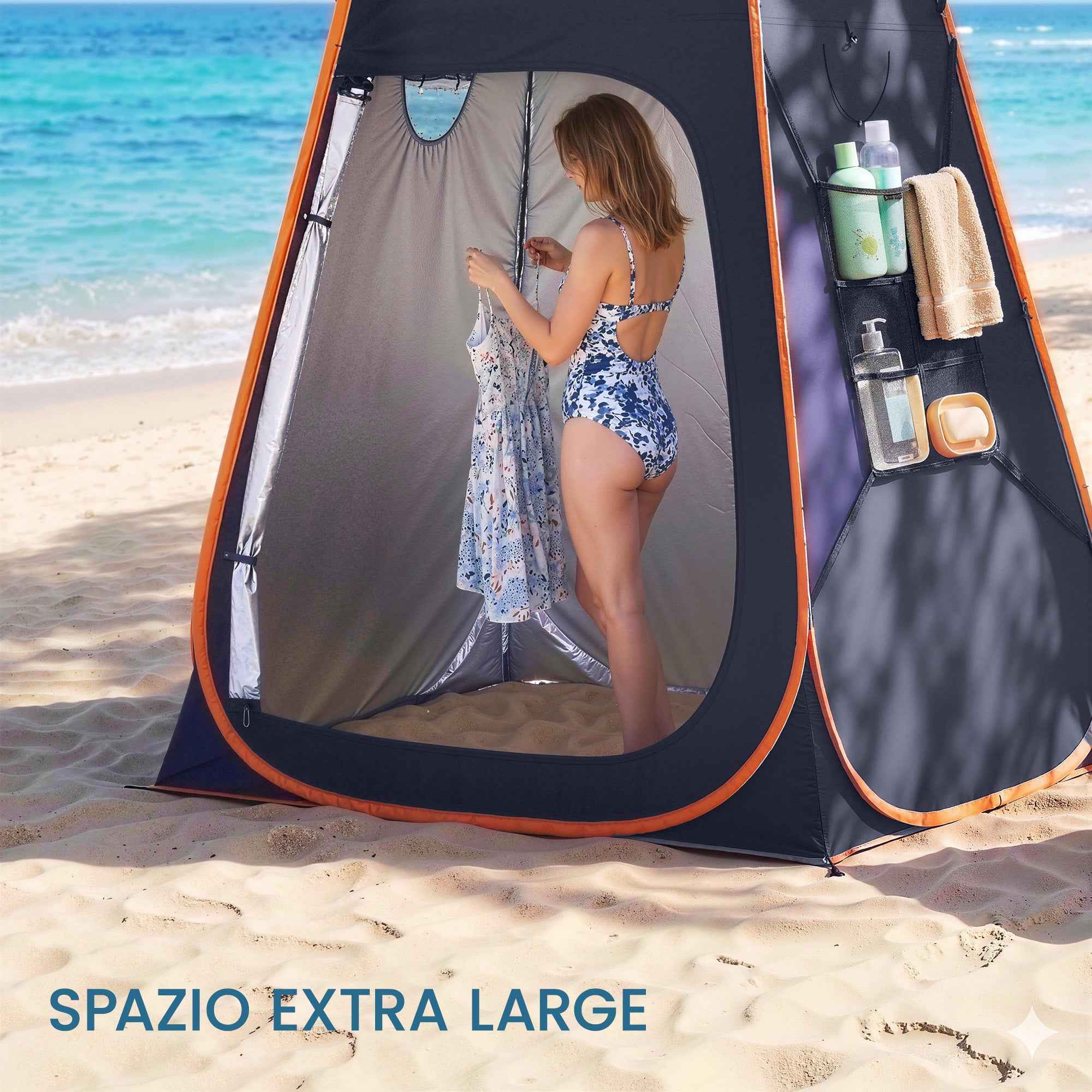 Outsunny Waterproof Pop-Up Shower Tent with Removable Roof, 190T Polyester and Steel, 152x152x200 cm, Dark Blue