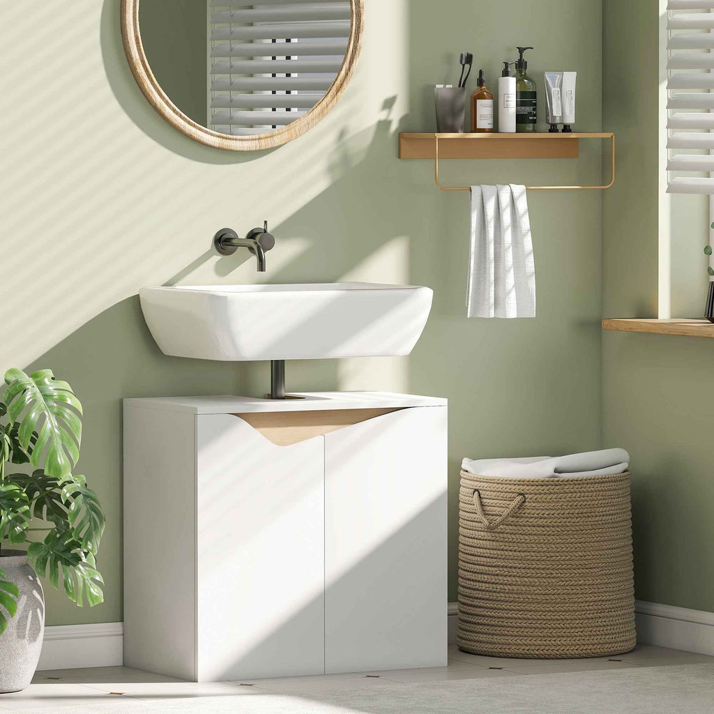 HOMCOM Under Sink Cabinet with 2 Soft-Close Doors for Pedestal-Free Sink, 60x35x57.9 cm, White