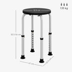 HOMCOM Non-Slip Shower Stool, Adjustable to 8 Heights, Made of Aluminum and PE, 32.5 x 41 x 35.5-54 cm, Black