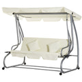 Outsunny 3-Seater Swing Garden Bed with Adjustable Roof and 2 Cup Holders, 200x120x164 cm, Cream - Borgè